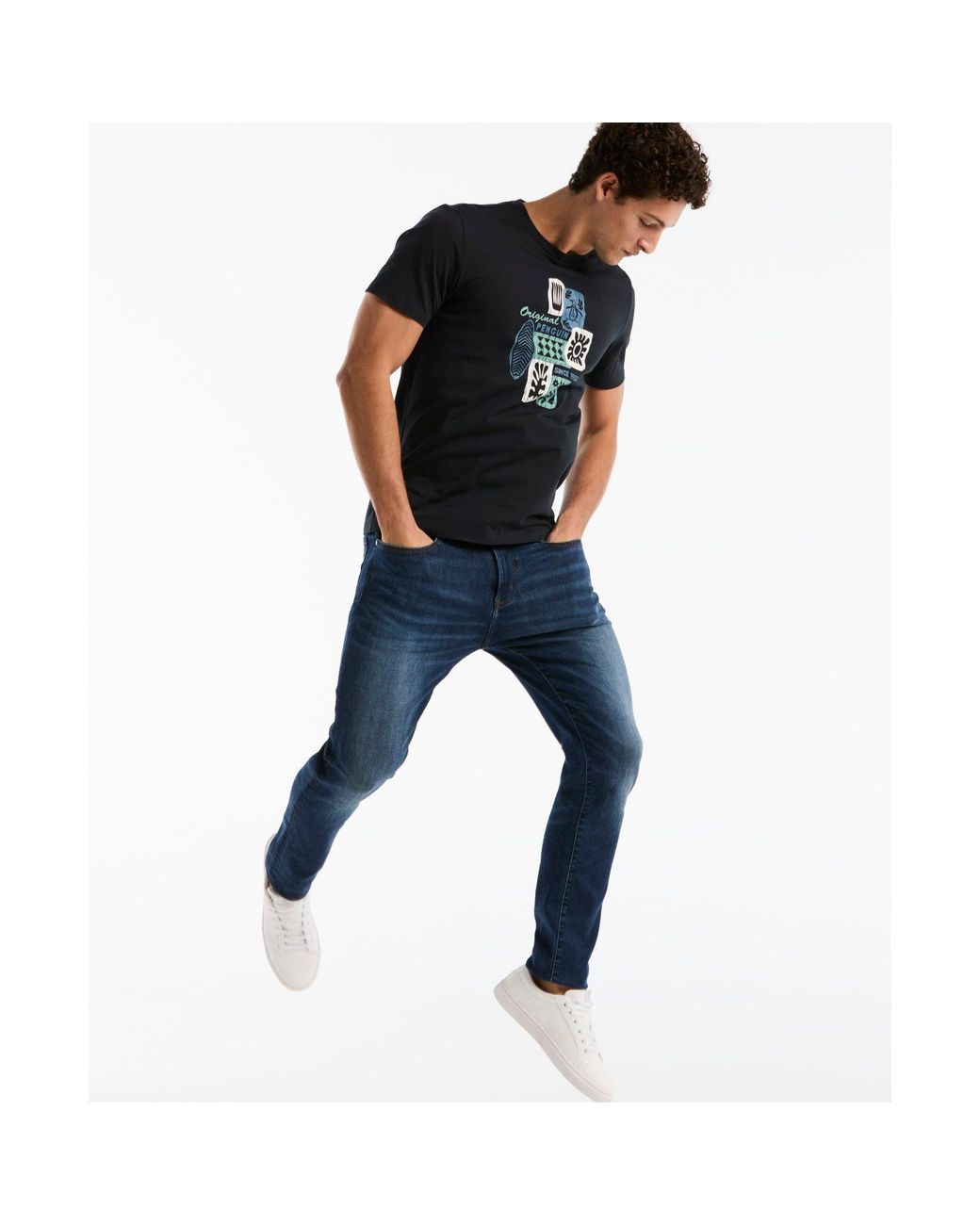 Original Penguin Black Tiki Graphic T-shirt In Dark Sapphire for men