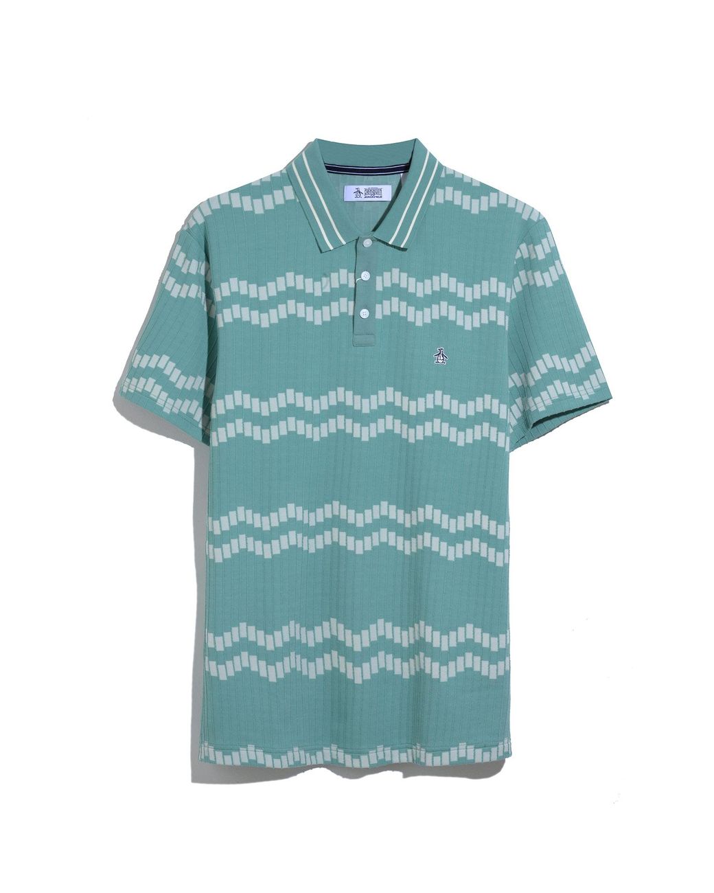 Original Penguin Jacquard Wavy Tiles Polo Shirt In Beryl Green for men
