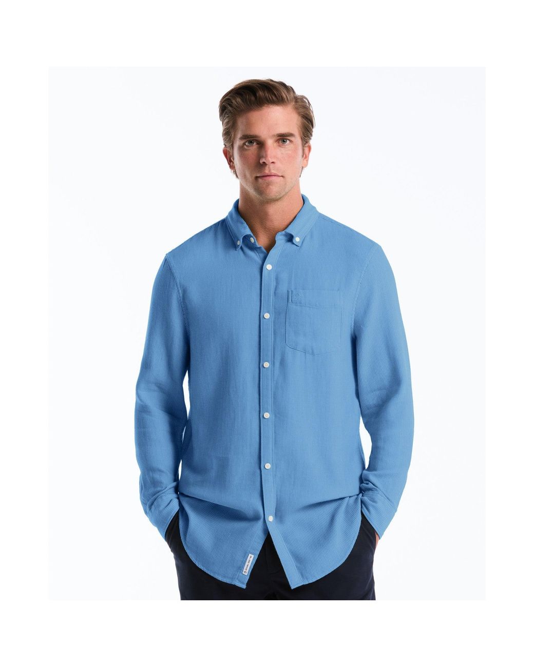 Original Penguin Waffle Dobby Shirt In Copen Blue for men