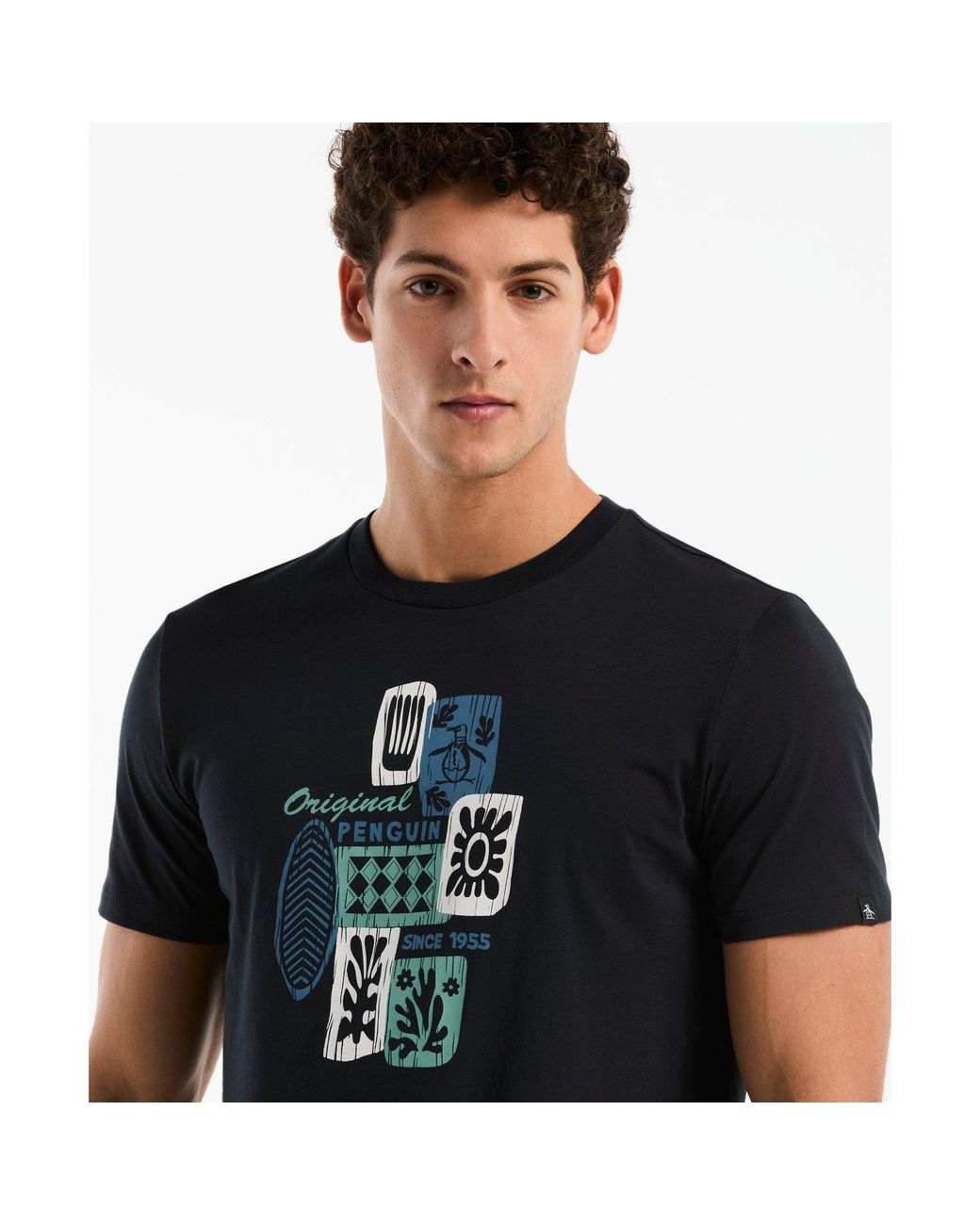 Original Penguin Black Tiki Graphic T-shirt In Dark Sapphire for men