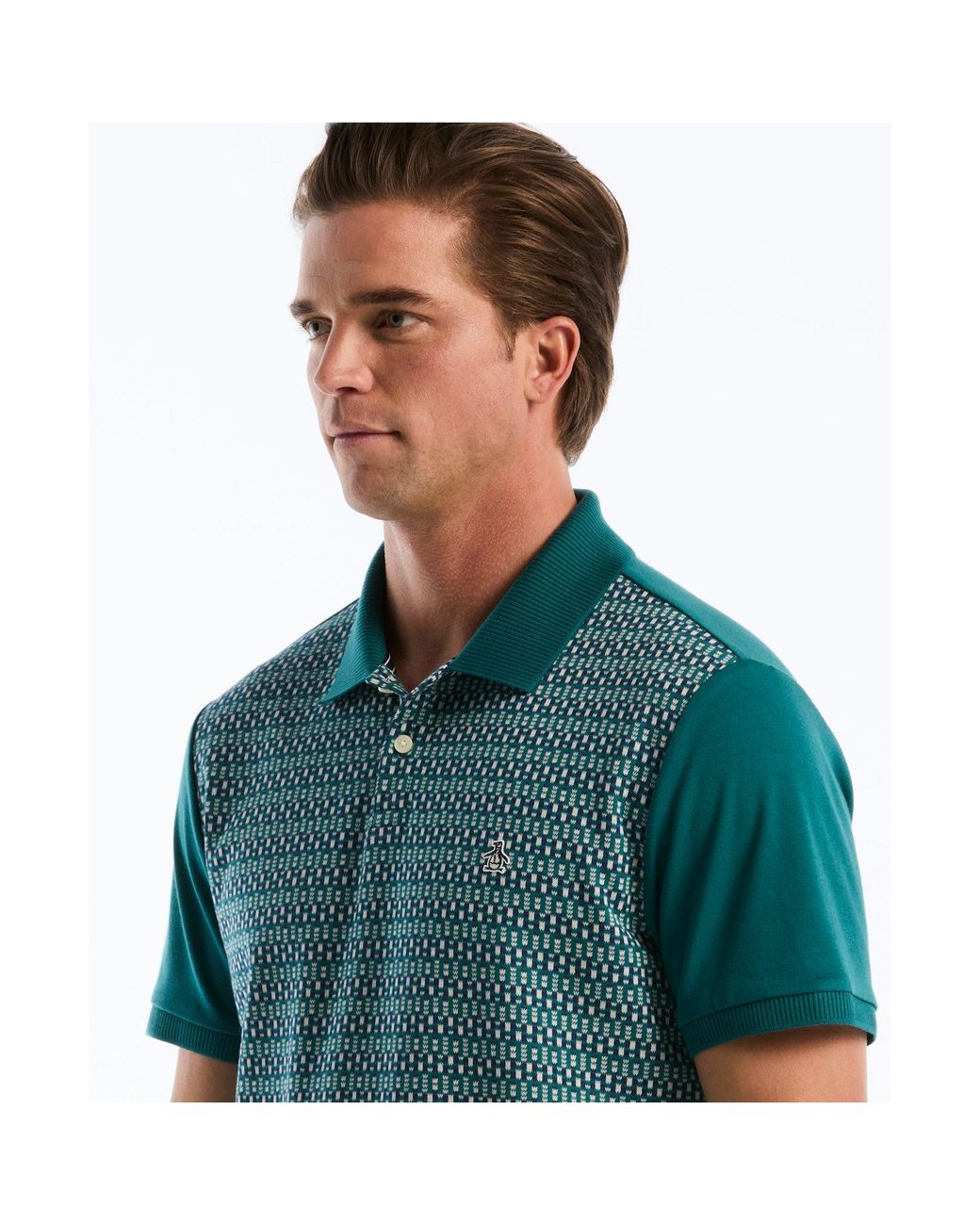 Original Penguin Green Jacquard Front Fairisle Polo In Storm for men
