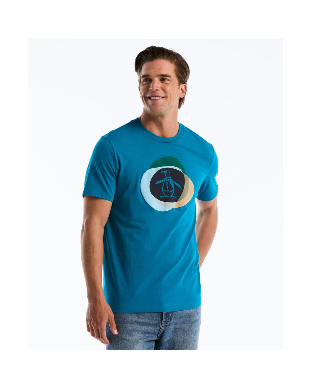 Original Penguin Blue Hd Pete Graphic T-shirt In Turkish Tile for men