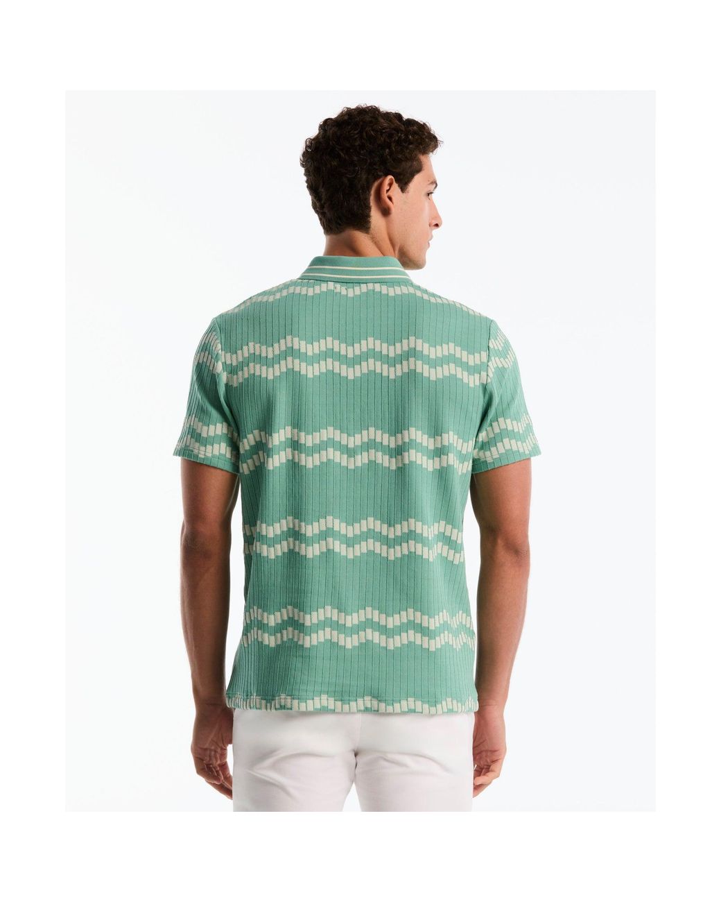 Original Penguin Jacquard Wavy Tiles Polo Shirt In Beryl Green for men