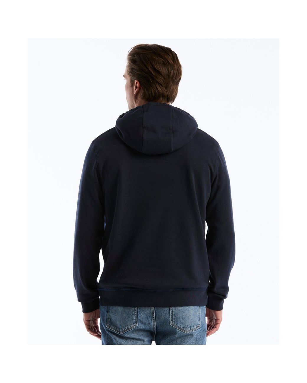 Original Penguin Blue Icons Asymmetrical Colourblock Hoodie In Dark Sapphire for men