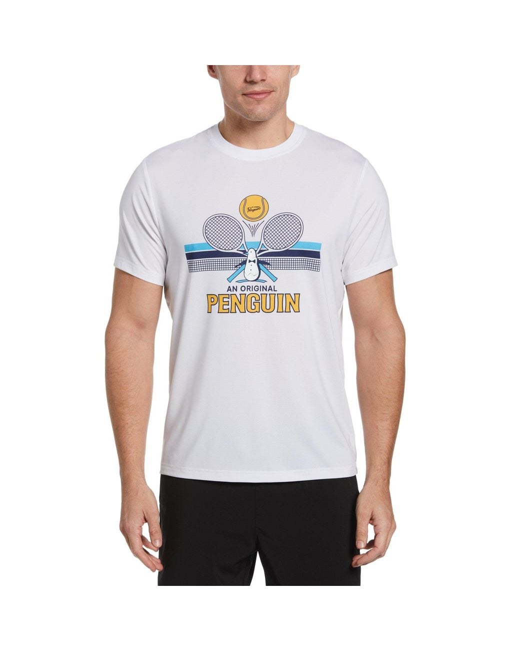 Original Penguin White Performance Novelty Graphic Tennis Tee for men
