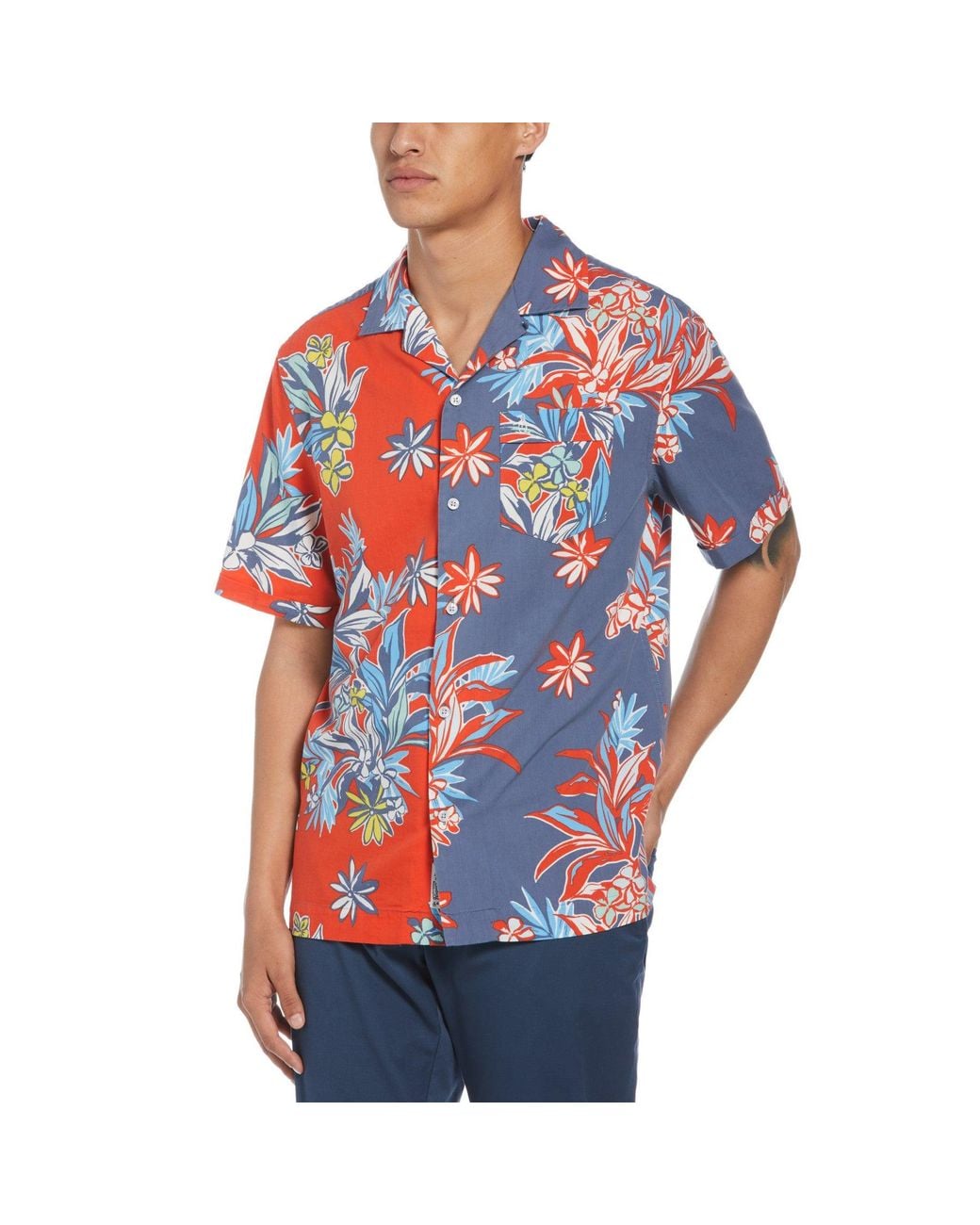 Original Penguin Blue Floral Camp Collar Shirt for men