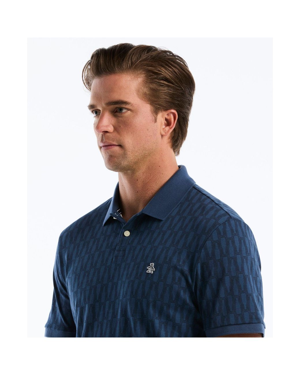 Original Penguin Blue Bottles Print Polo In Sargasso Sea for men