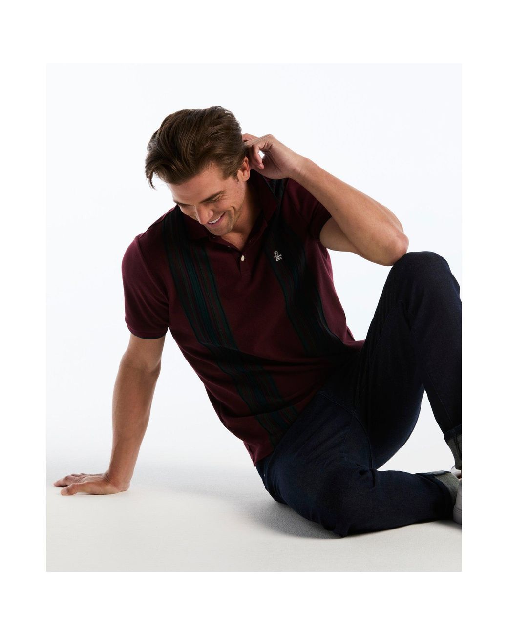 Original Penguin Black Raised Ottoman Vertical Stripe Polo In Port Royale for men