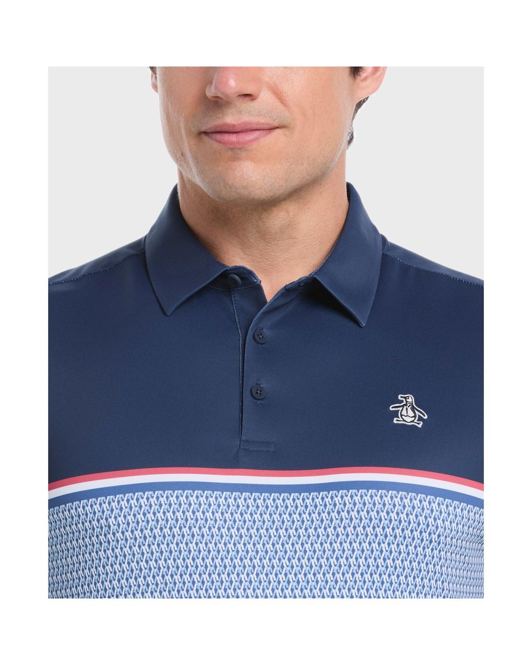 Original Penguin Blue Colour Block P Print Golf Polo In Black Iris for men