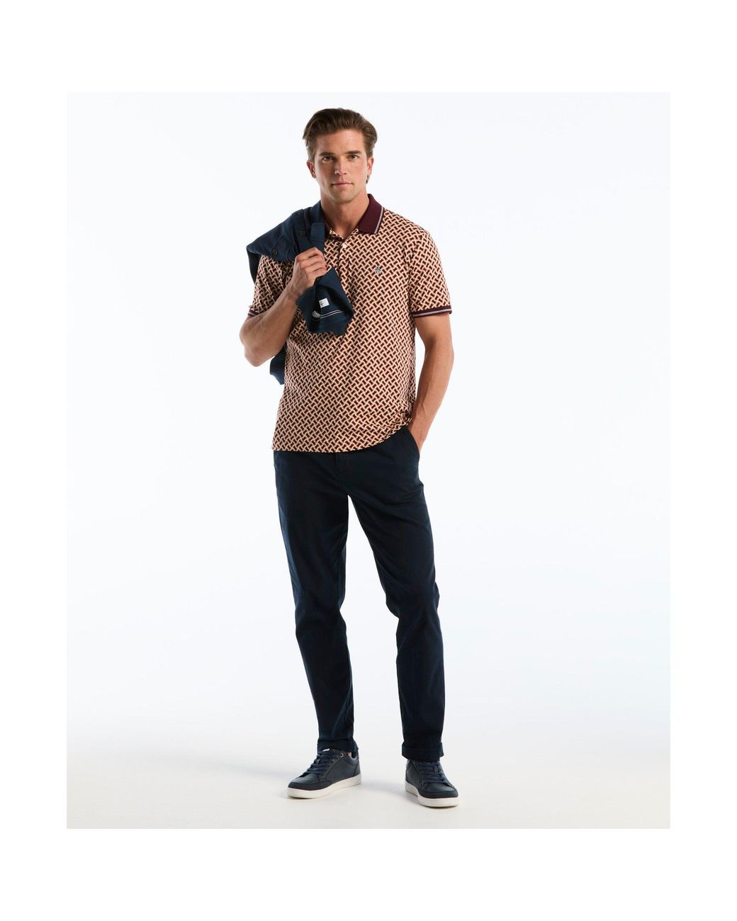 Original Penguin Brown 70's Interlock Geo Polo In Port Royale for men