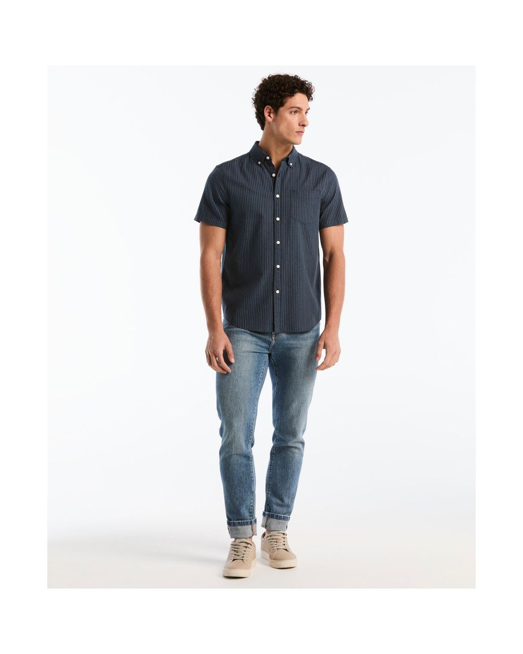 Original Penguin Blue Dobby Striped Short Sleeve Shirt In Dark Sapphire for men