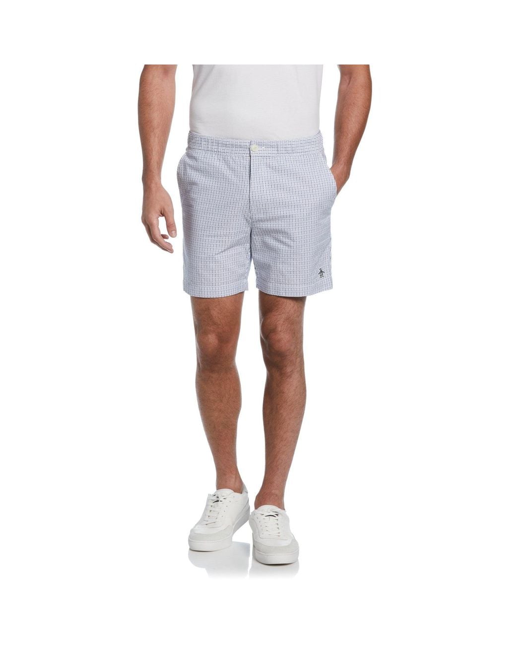 Original Penguin White Dobby Line Stripe Shorts In Limoges for men