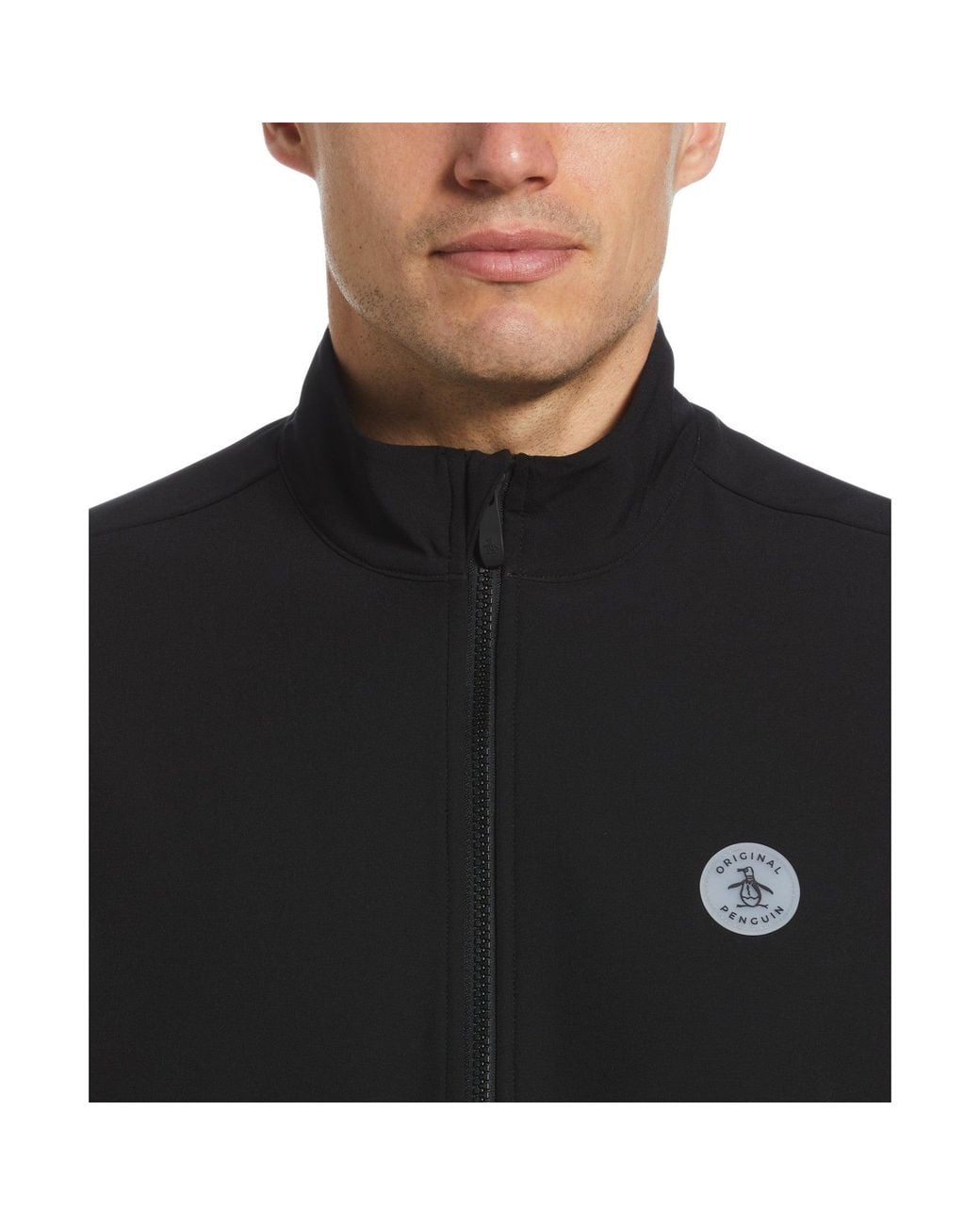 Original Penguin Black Colour Block Fleece Full Zip Golf Jacket In Dark Caviar Heather for men