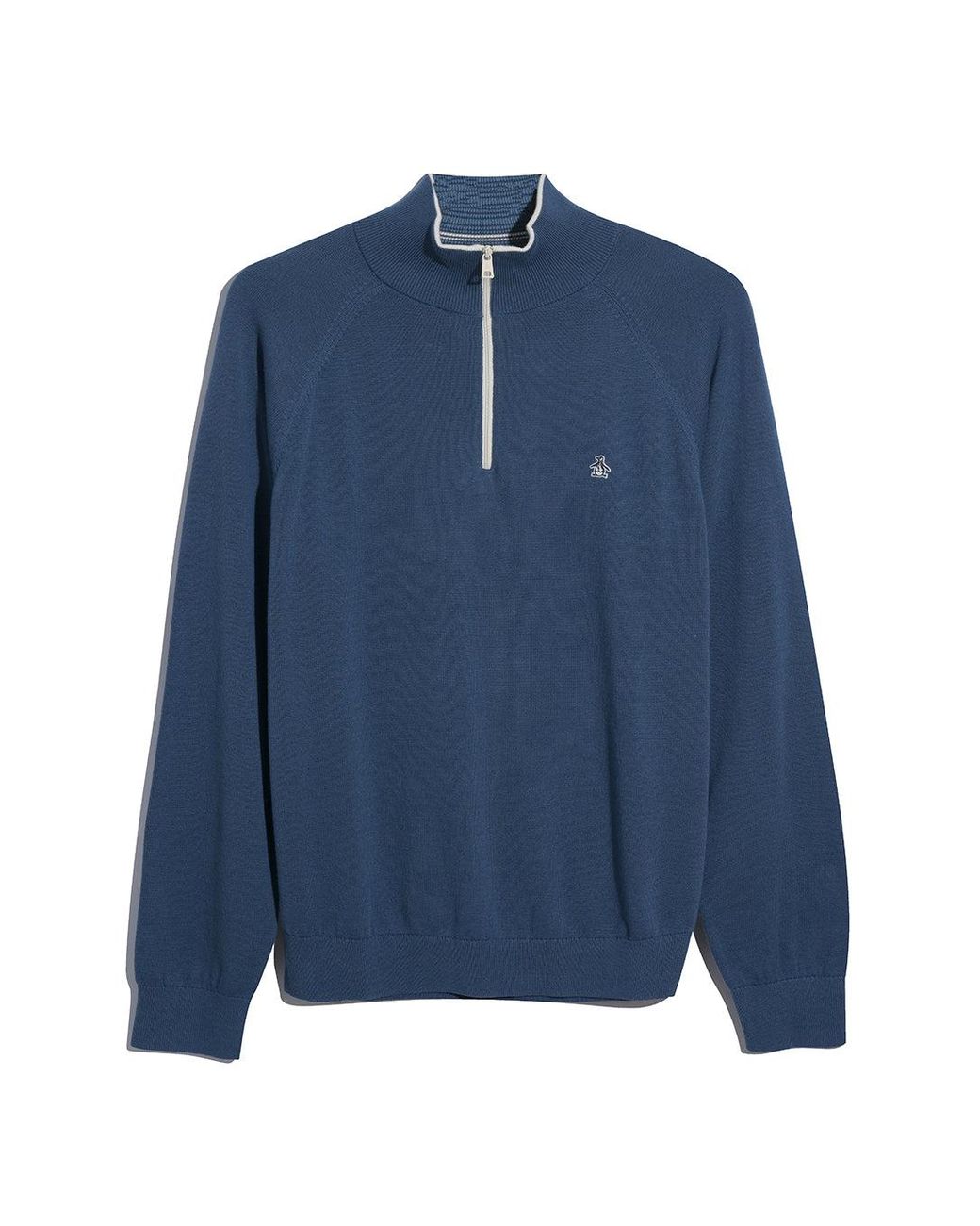 Original Penguin Blue Cotton Textured Quarter Zip Sweater In Sargasso Sea for men