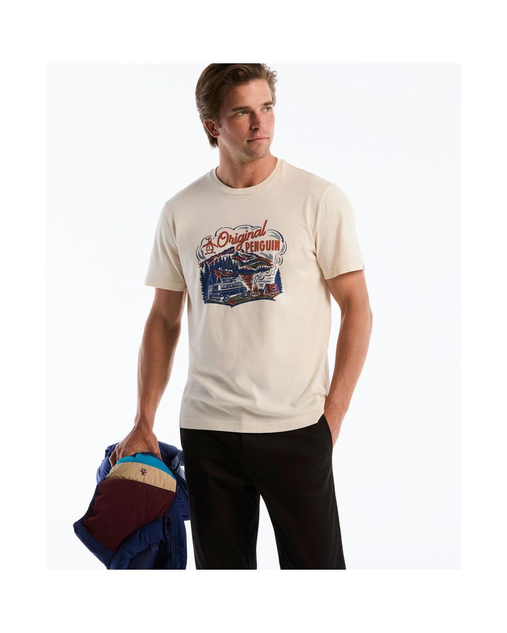 Original Penguin White Lakeside Graphic T-shirt In Birch for men