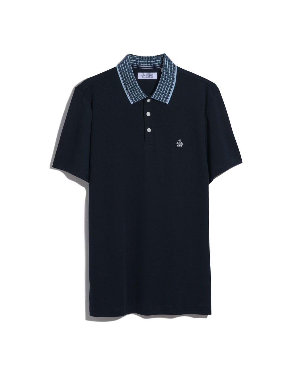 Original Penguin Black Interlock Striped Collar Polo Shirt In Dark Sapphire for men