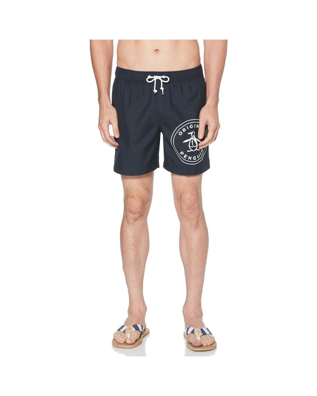 Original Penguin Blue Stamp Logo Swim Shorts In Dark Sapphire for men