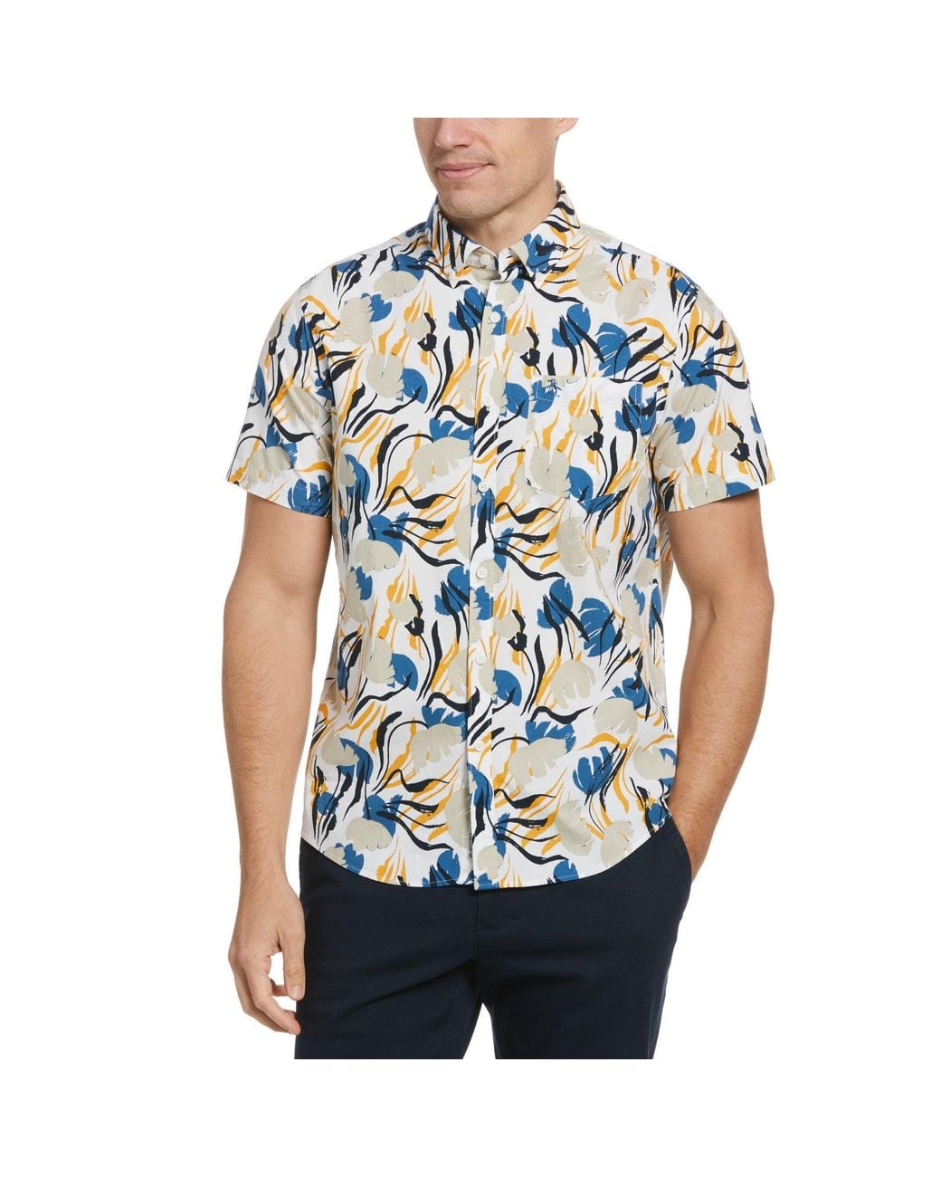 Original Penguin Blue Ecoverotm Blend Painted Floral Print Shirt for men