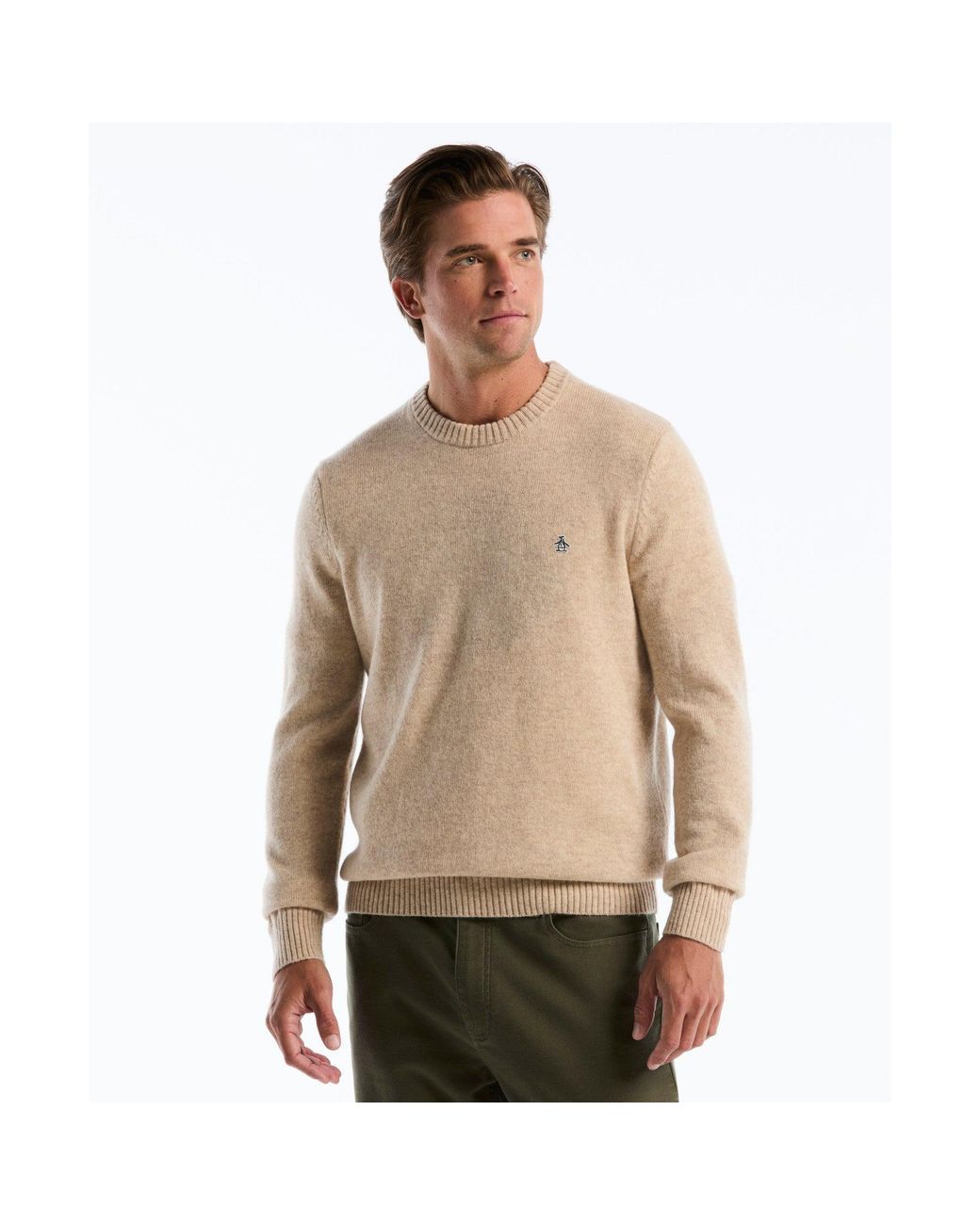 Original Penguin Natural Lambswool Crew Neck Sweater In Birch for men