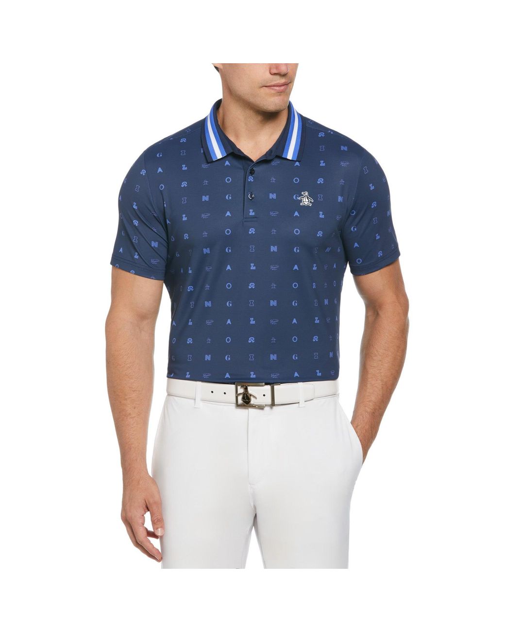 Original Penguin Blue Original Printed Golf Polo Shirt In Black Iris for men
