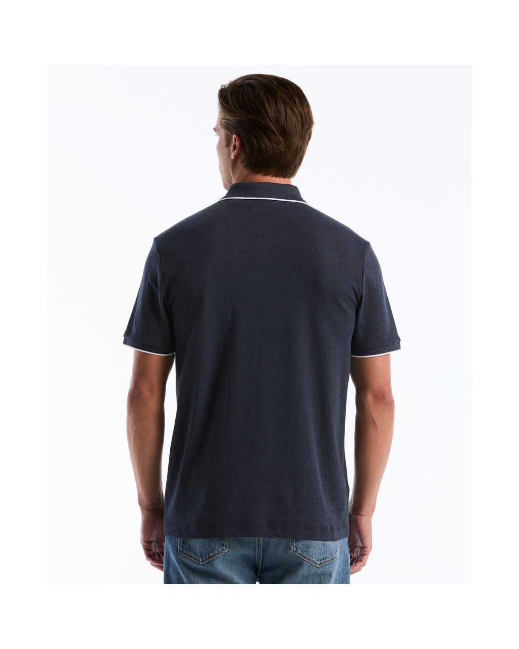 Original Penguin Blue Interlock 1/4 Zip Tipped Polo In Dark Sapphire Heather for men
