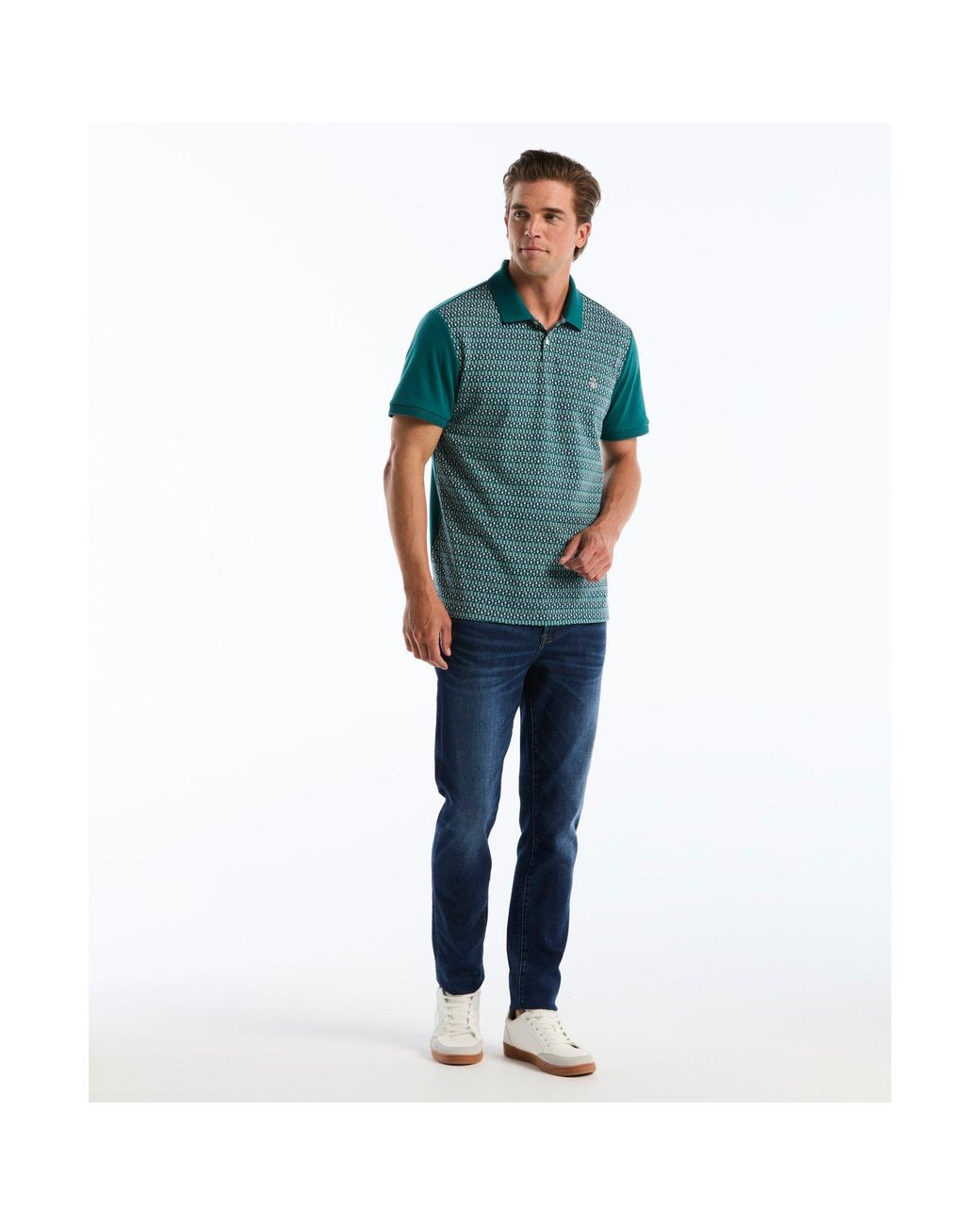 Original Penguin Green Jacquard Front Fairisle Polo In Storm for men