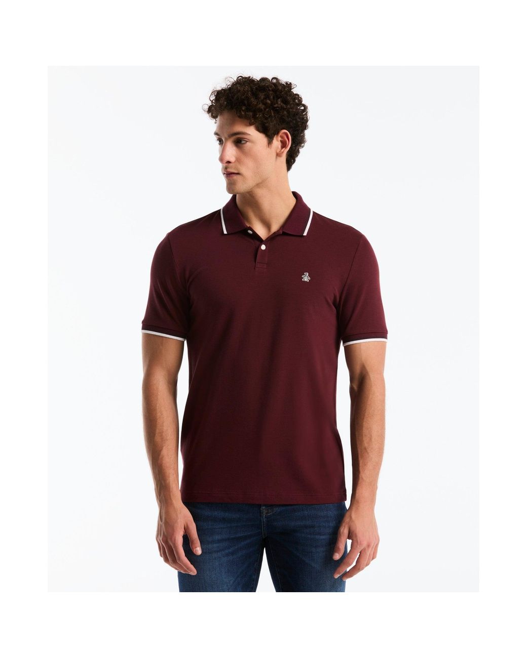 Original Penguin Red Tipped Pique Polo In Port Royale for men