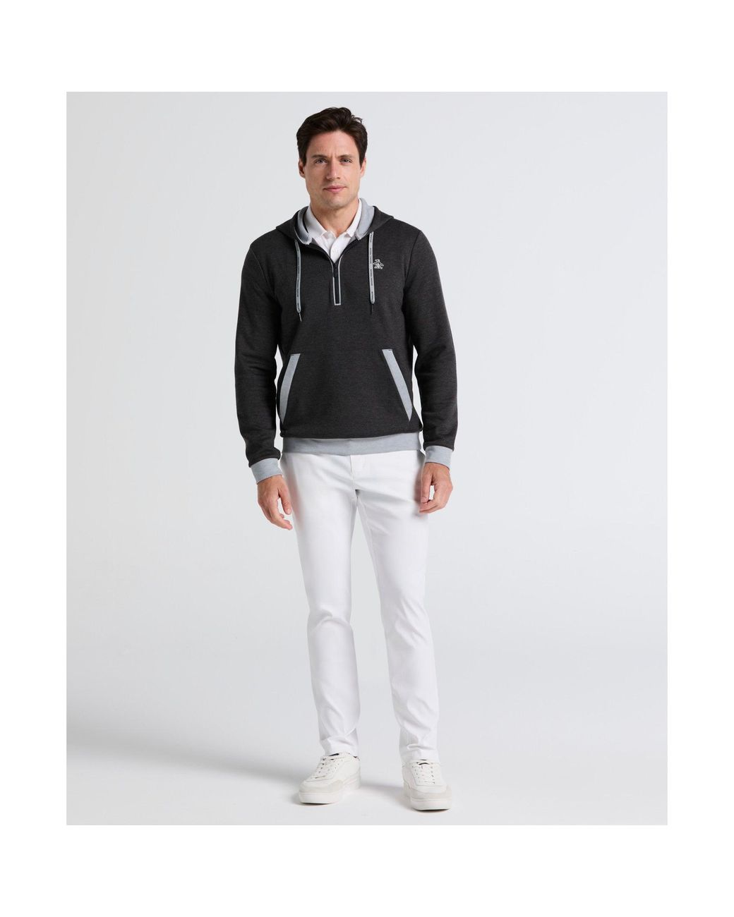 Original Penguin Gray Earl Colour Block Golf Hoodie In Dark Caviar Heather for men