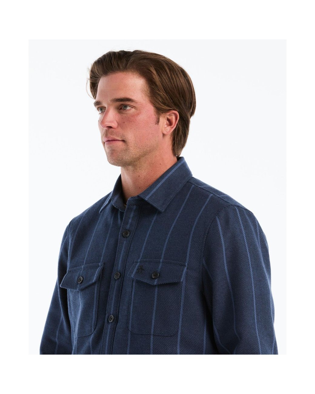 Original Penguin Blue Striped Shirt Jacket In Dark Sapphire for men