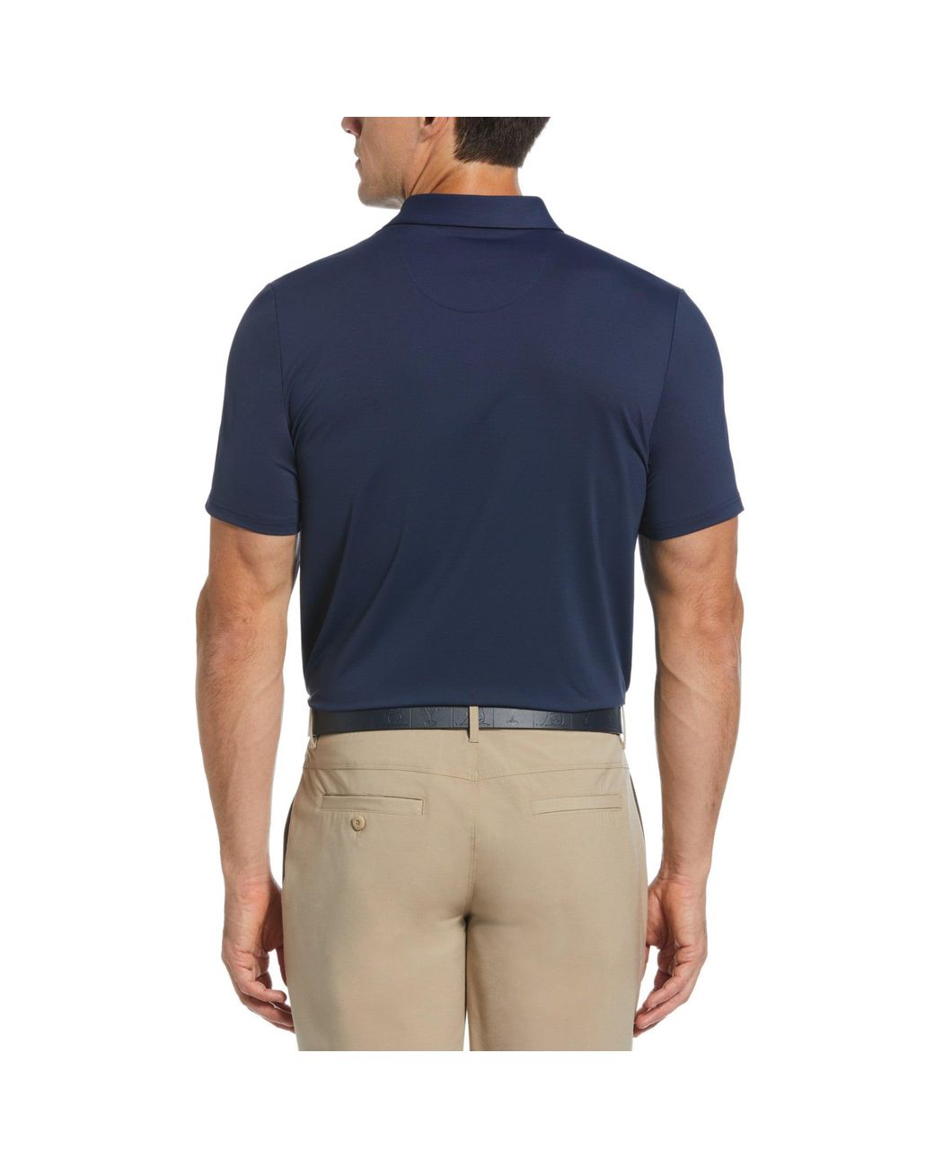 Original Penguin Blue Pete On The Green Block Print Golf Polo Shirt In Black Iris for men