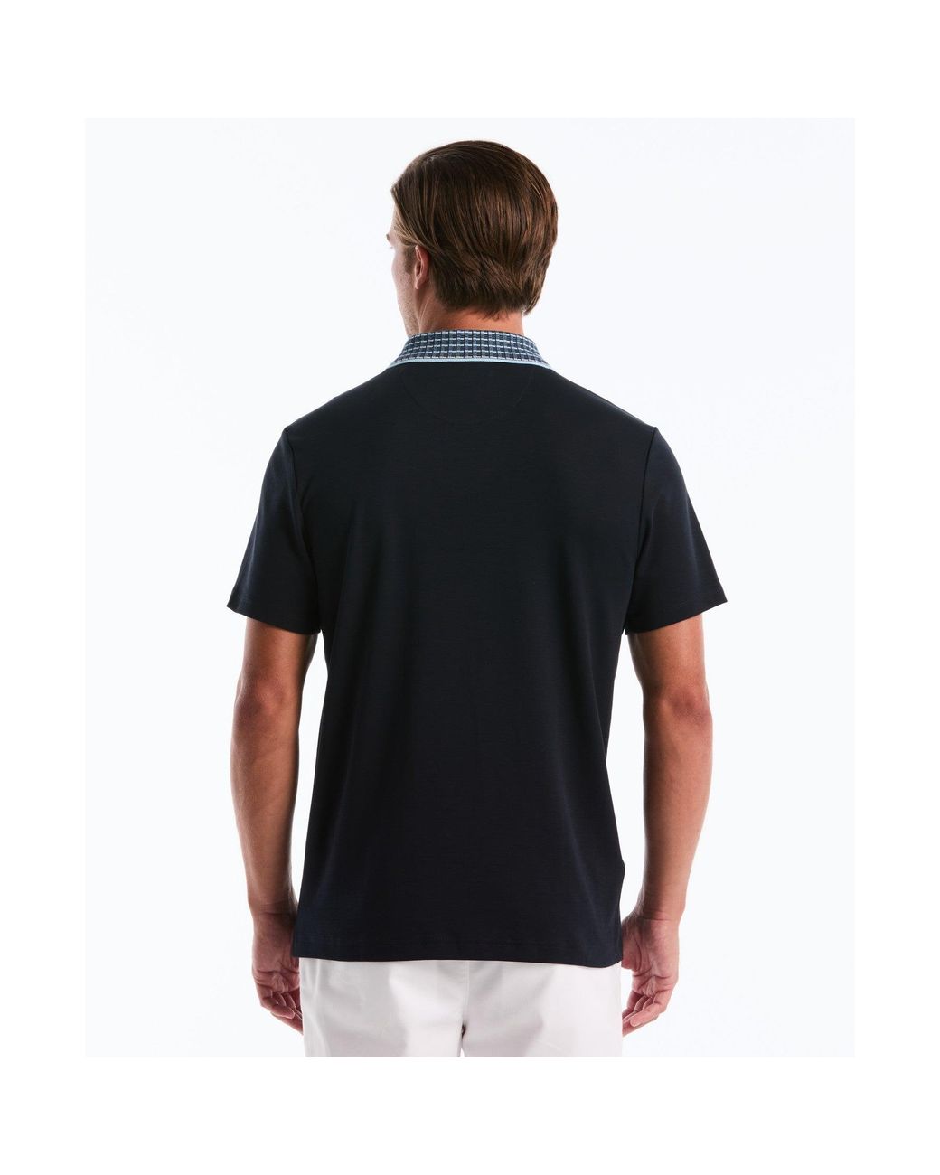 Original Penguin Black Interlock Striped Collar Polo Shirt In Dark Sapphire for men