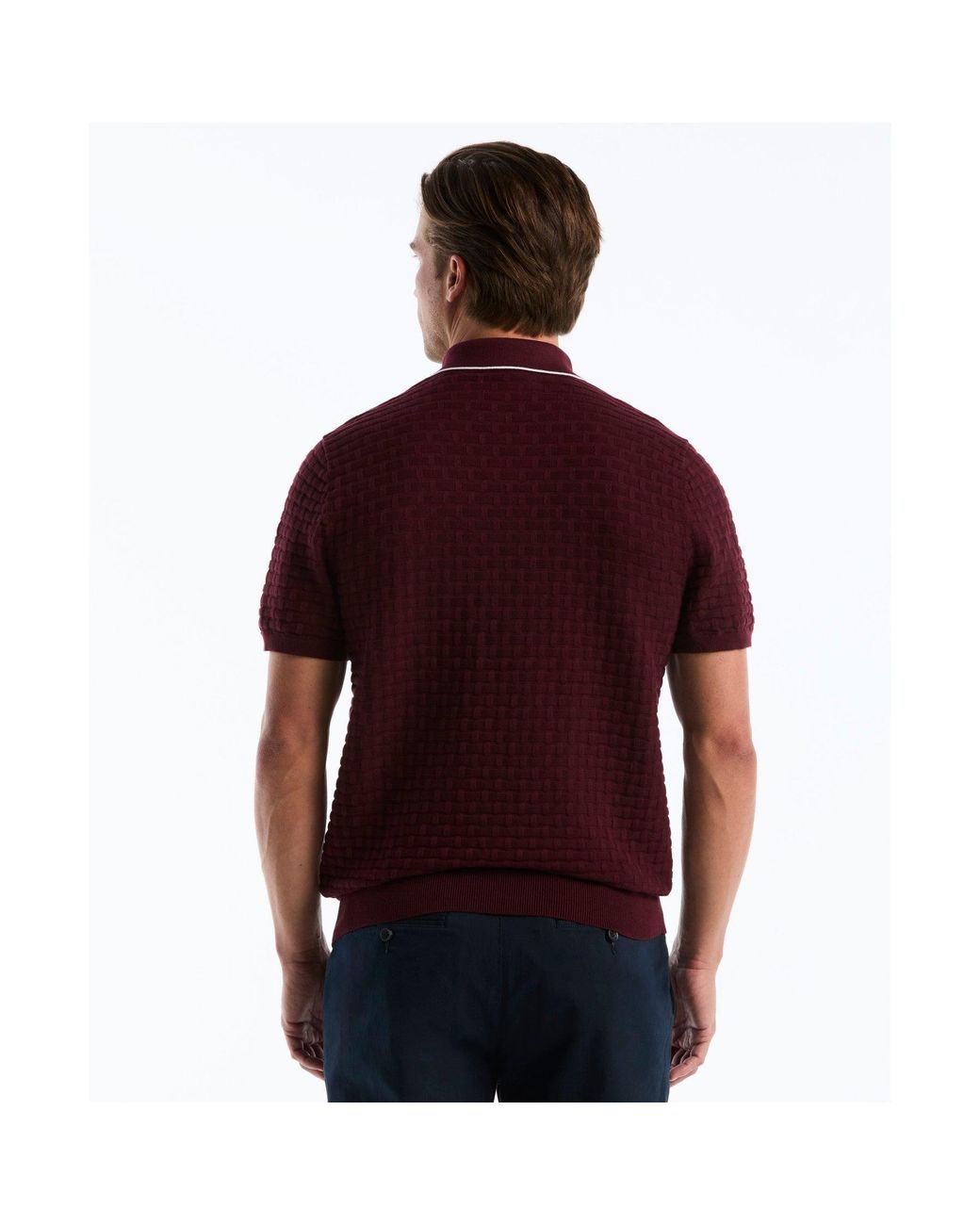 Original Penguin Red Links Stitch Quarter Zip Sweater Polo In Port Royale for men