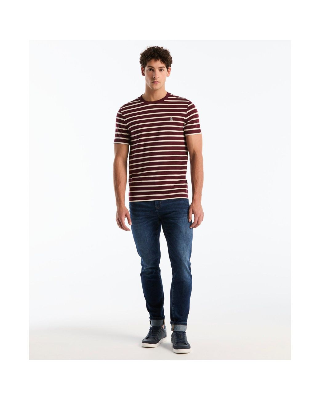 Original Penguin Red Breton Striped T-shirt In Port Royale for men