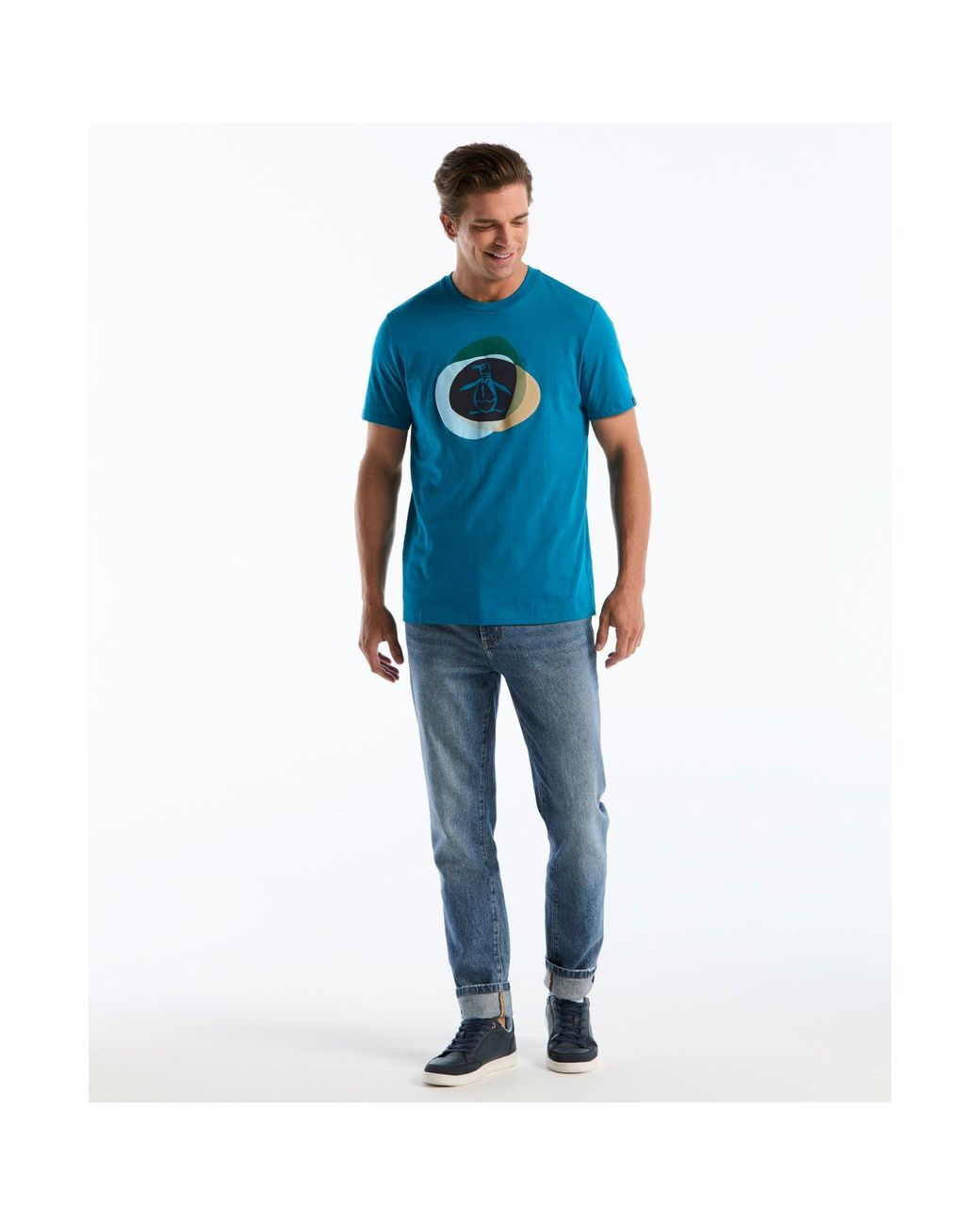 Original Penguin Blue Hd Pete Graphic T-shirt In Turkish Tile for men