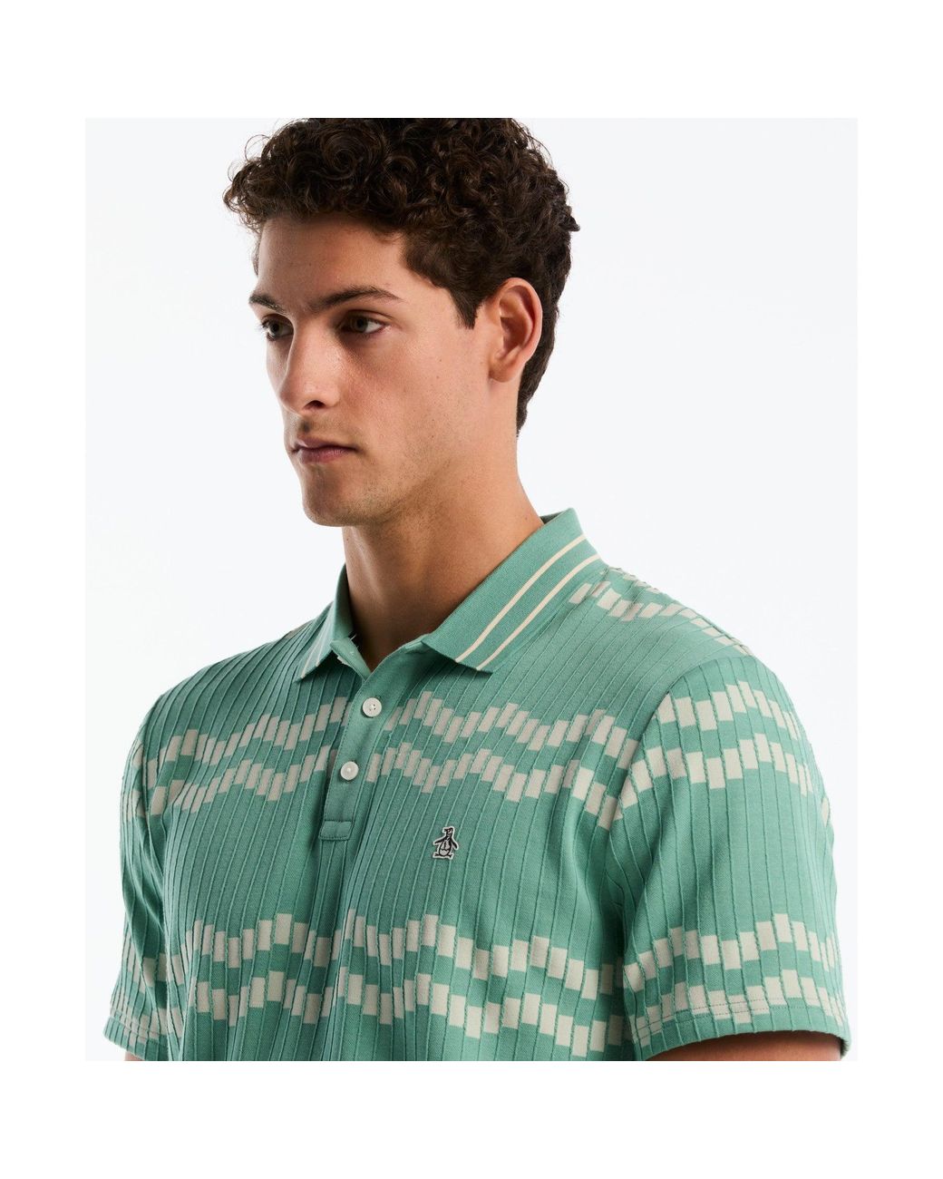 Original Penguin Jacquard Wavy Tiles Polo Shirt In Beryl Green for men