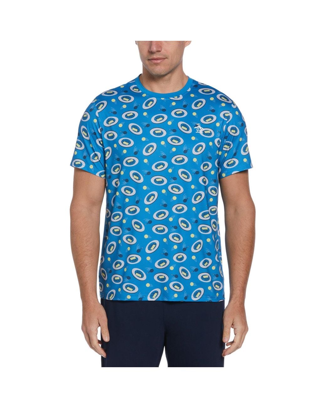 Original Penguin Blue Tennis Print Crew Neck Tee for men