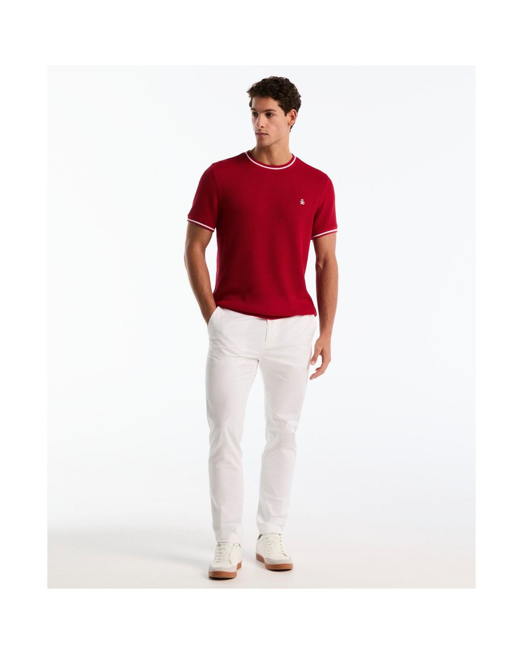 Original Penguin Jacquard Honeycomb Texture T-shirt In Red for men