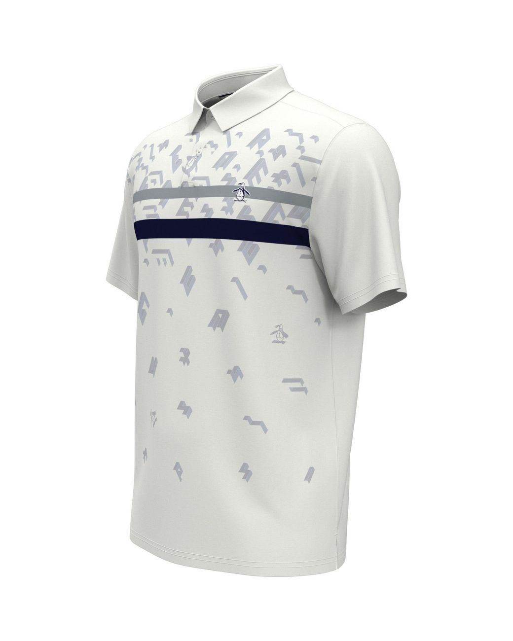 Original Penguin Got Game Engineered Stripe Printed Golf Polo Shirt In Bright White for men