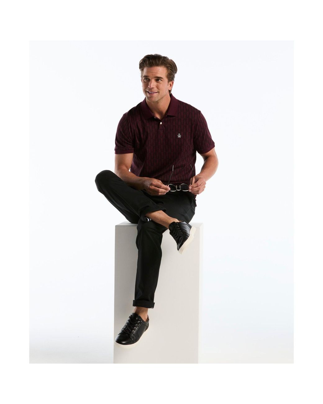 Original Penguin Red Bottles Print Polo In Port Royale for men