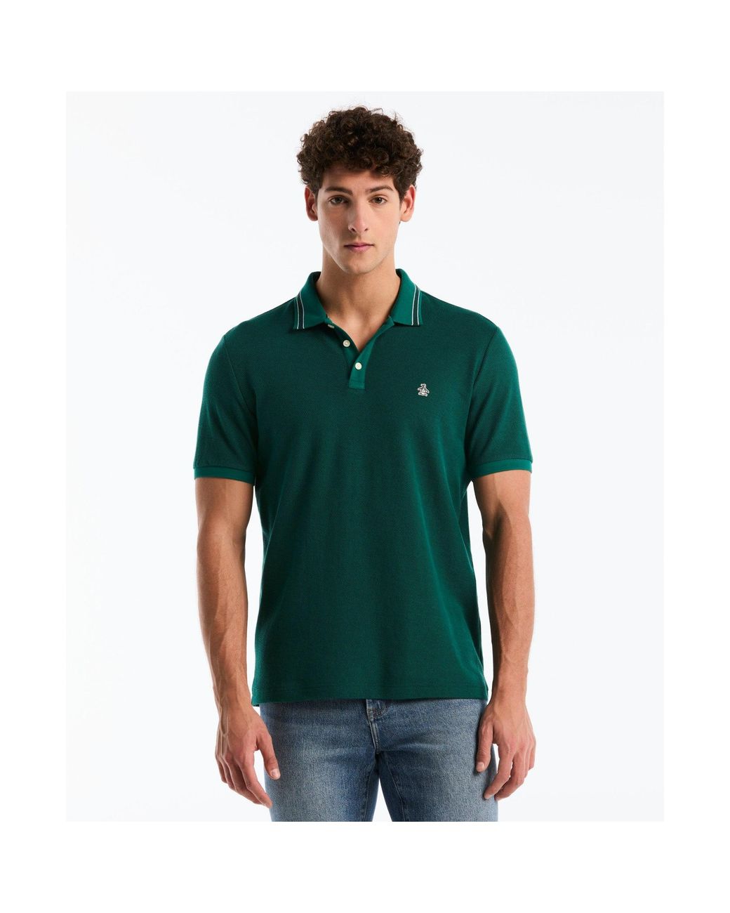 Original Penguin Green Honeycomb Jacquard Tipped Polo In Storm for men
