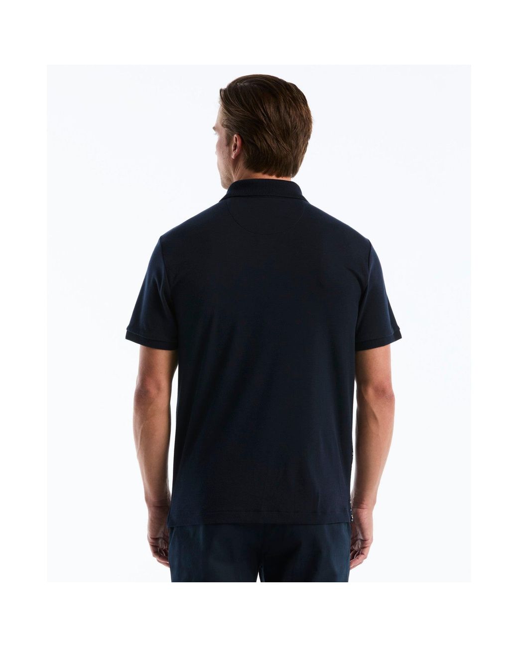 Original Penguin Black Jacquard Front Fairisle Polo In Dark Sapphire for men