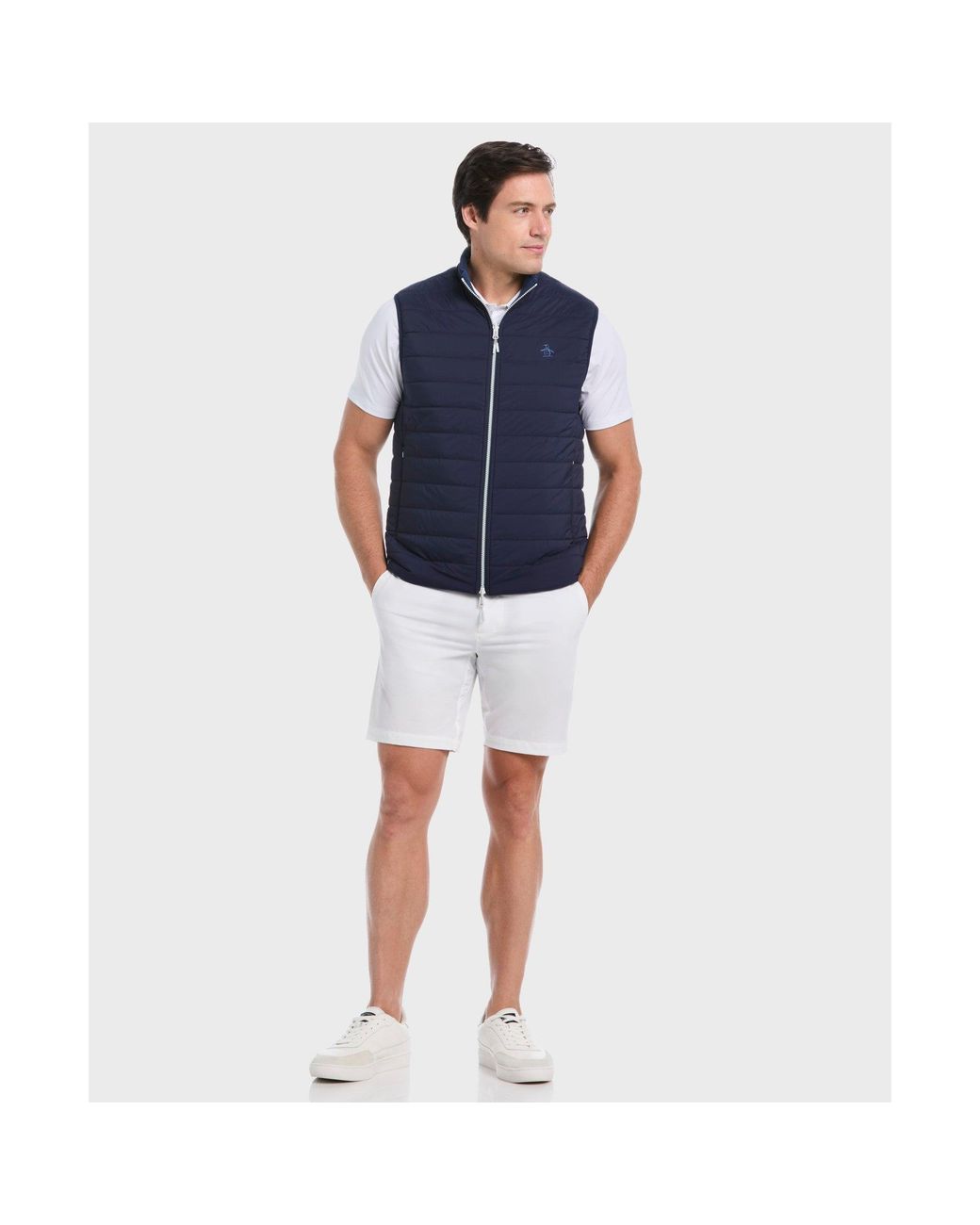 Original Penguin Blue Reversible Insulated Golf Gilet In Black Iris for men