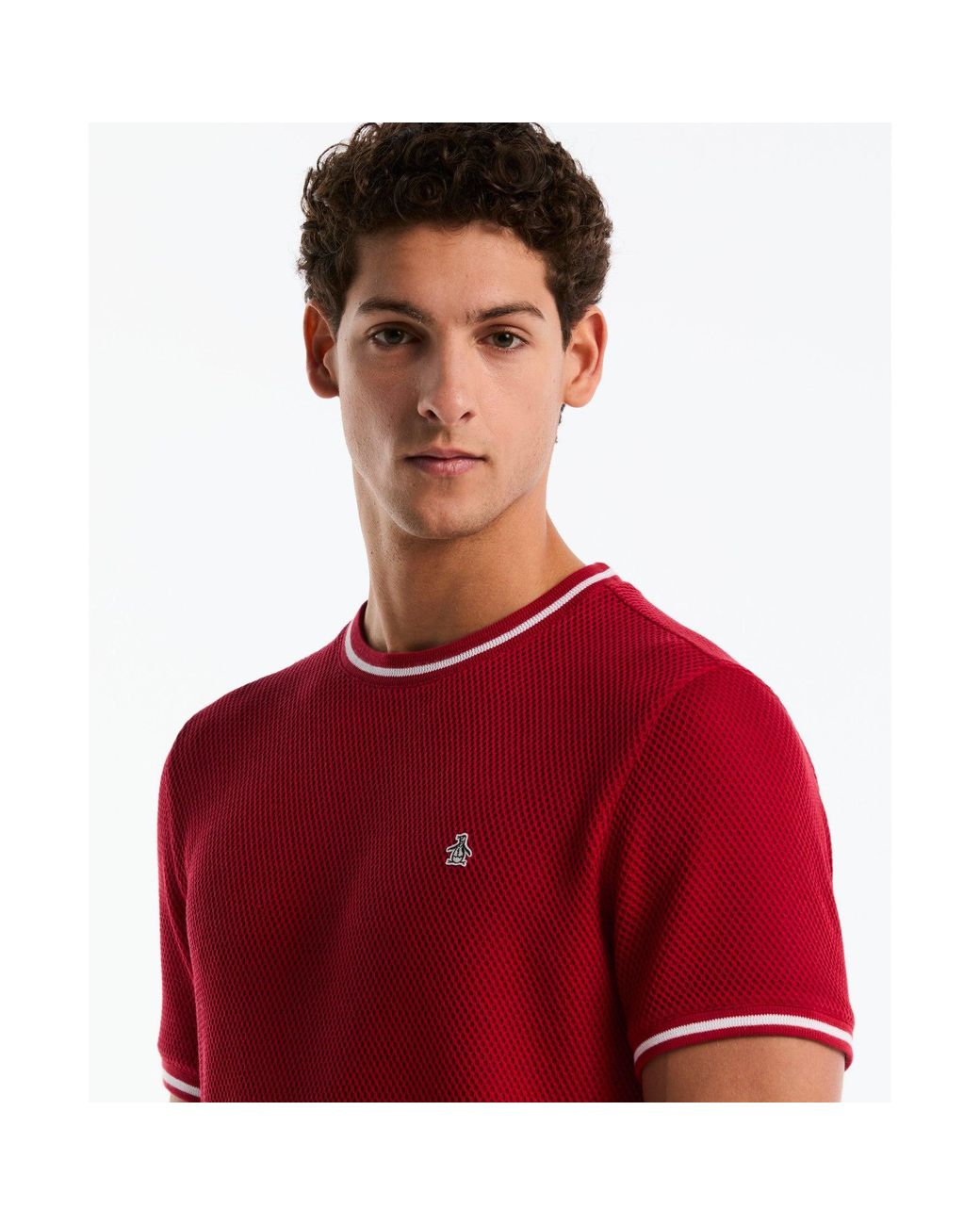 Original Penguin Jacquard Honeycomb Texture T-shirt In Red for men