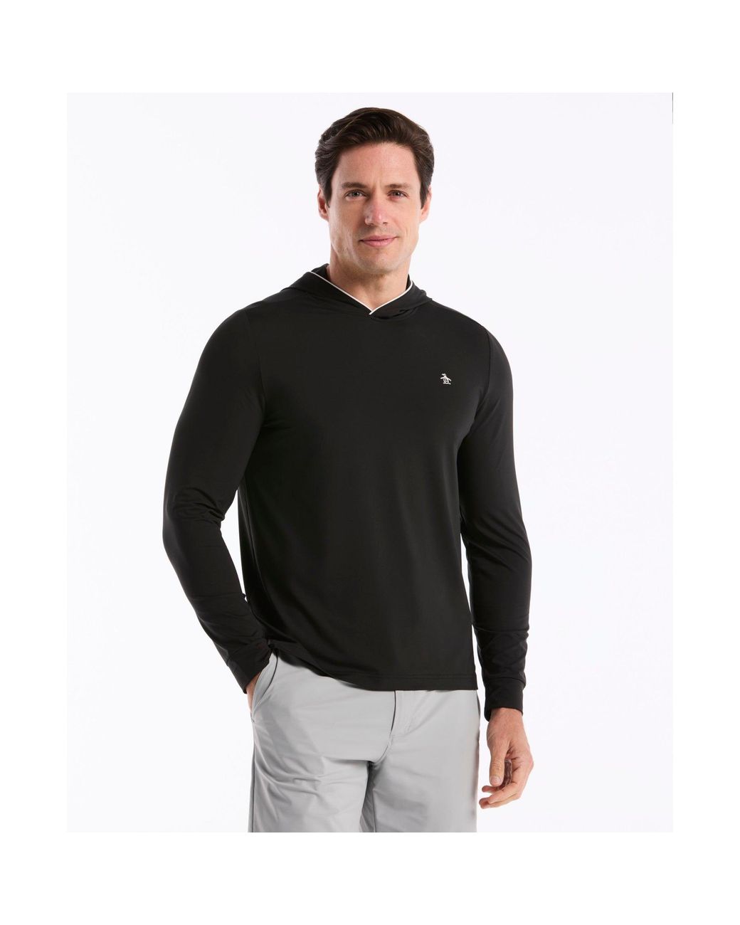 Original Penguin Black Performance Earl Golf Hoodie In Caviar for men