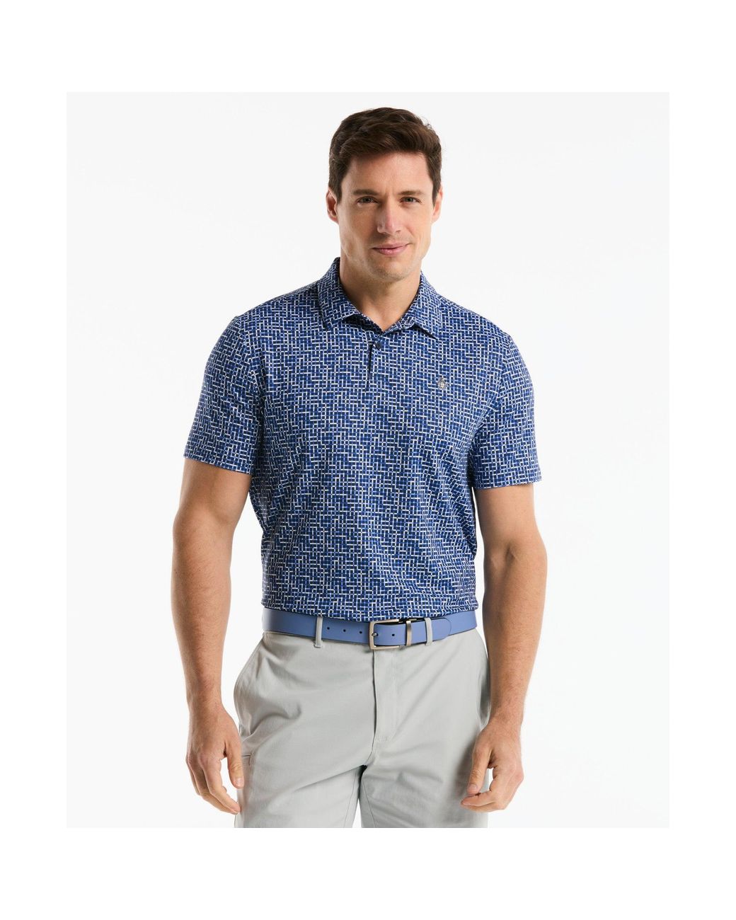 Original Penguin Blue Colour Theory Gingham Golf Polo In Black Iris for men