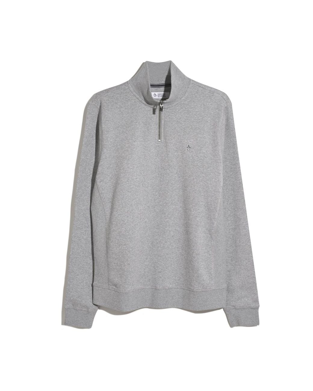 Original Penguin Gray Sticker Pete Quarter Zip Sweatshirt In Rain Heather for men