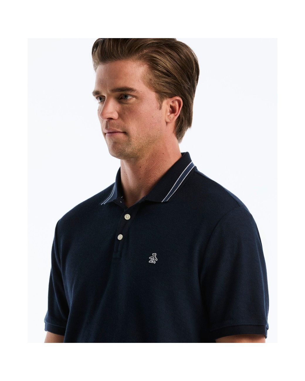 Original Penguin Blue Honeycomb Jacquard Tipped Polo In Dark Sapphire for men