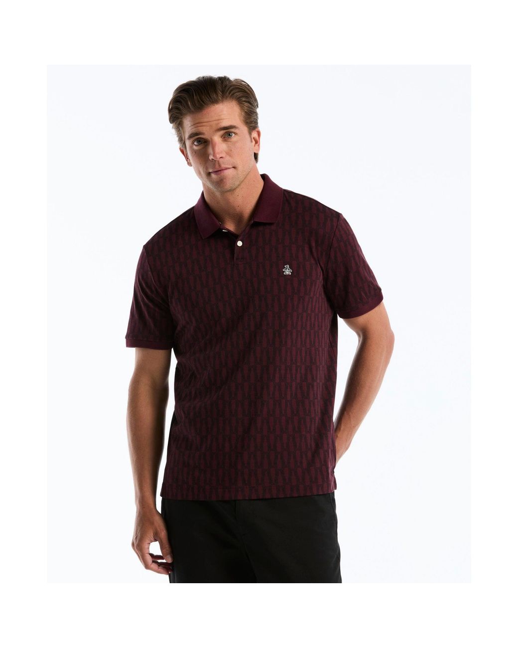 Original Penguin Red Bottles Print Polo In Port Royale for men