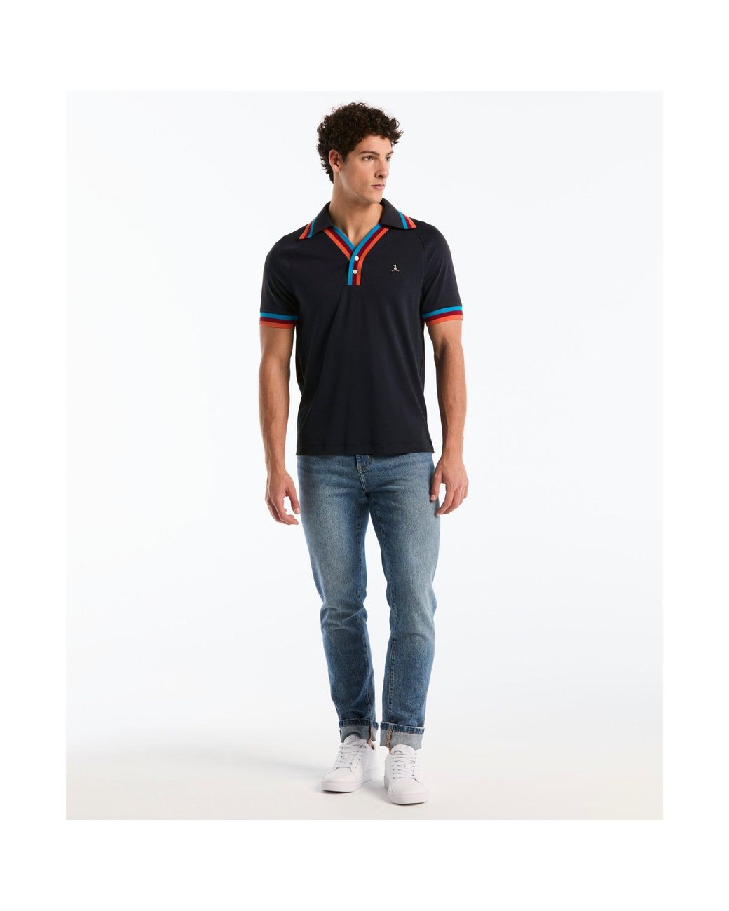 Original Penguin Black Icons Rib Placket Polo In Dark Sapphire for men