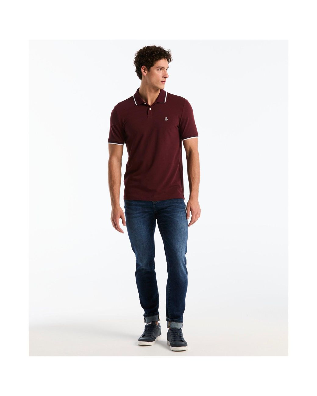 Original Penguin Red Tipped Pique Polo In Port Royale for men